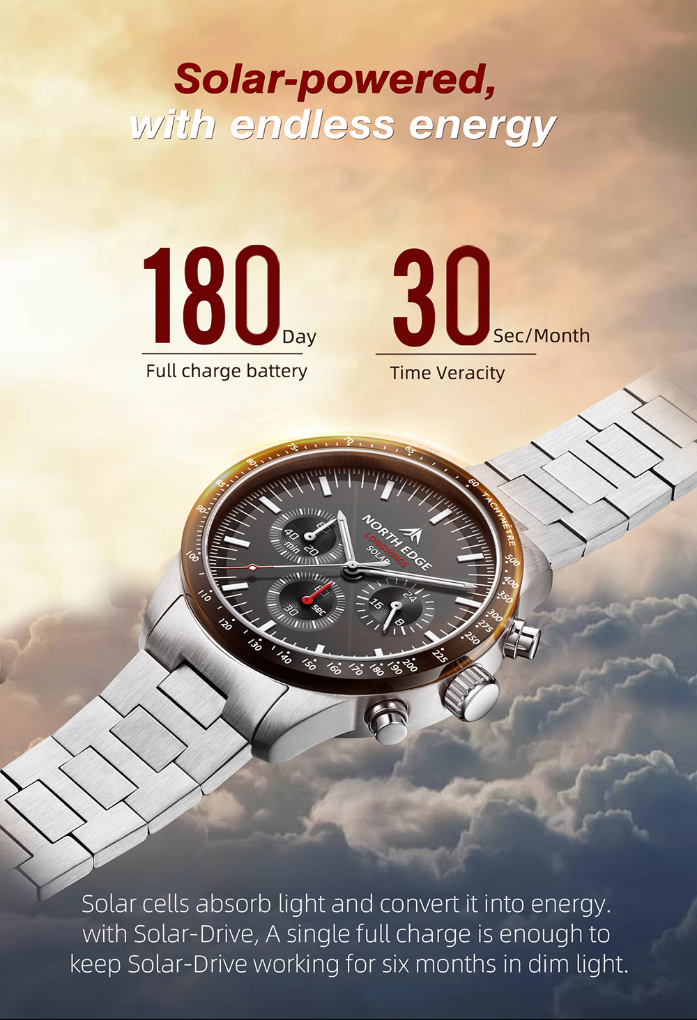 Solar Powered Watch - ساعة كوارتز جديدة 2026 تعمل بالطاقة